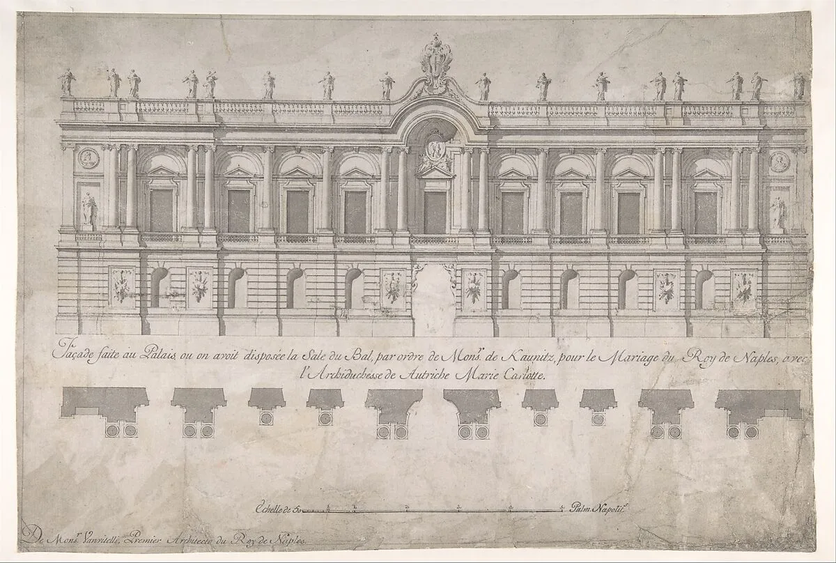 Façade of Palace decorated for the Marriage of the King of Naples to the Archduchess of Austria — Luigi Vanvitelli