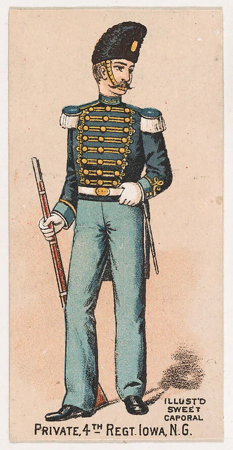 Private, 4th Regiment, Iowa, National Guard, from the Military Series (N224) issued by Kinney Tobacco Company to promote Sweet Caporal Cigarettes — Kinney Brothers Tobacco Company