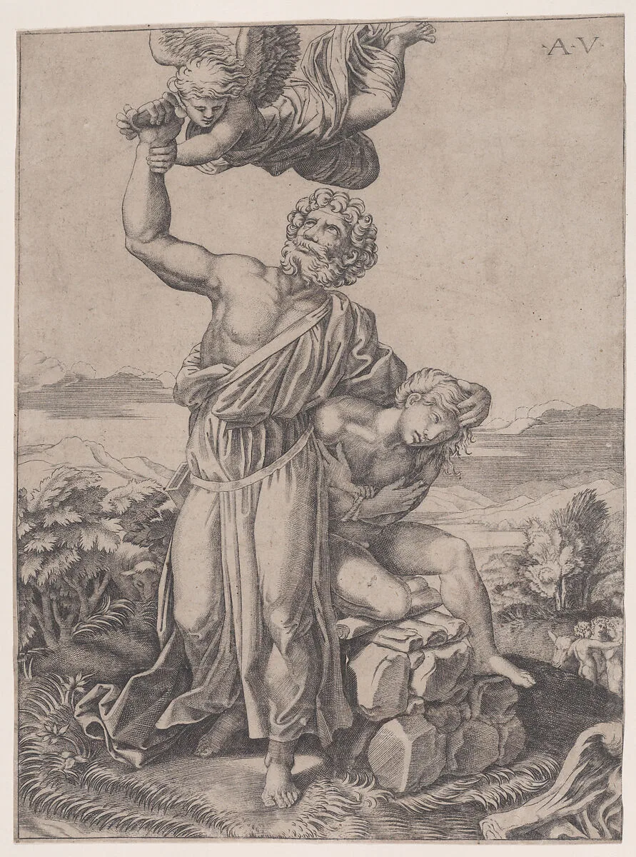 Abraham's Sacrifice (The Sacrifice of Isaac) — Agostino Veneziano (Agostino dei Musi)|Raphael (Raffaello Sanzio or Santi)|Giulio Romano