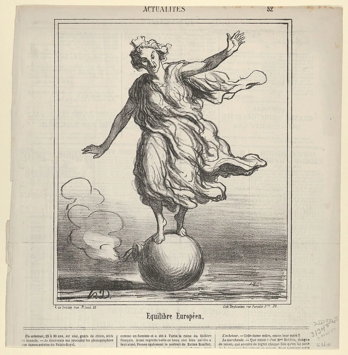 Equilibre Europeen, from Actualités, published in le Charivari, April 3, 1867 — Honoré Daumier|Destouches