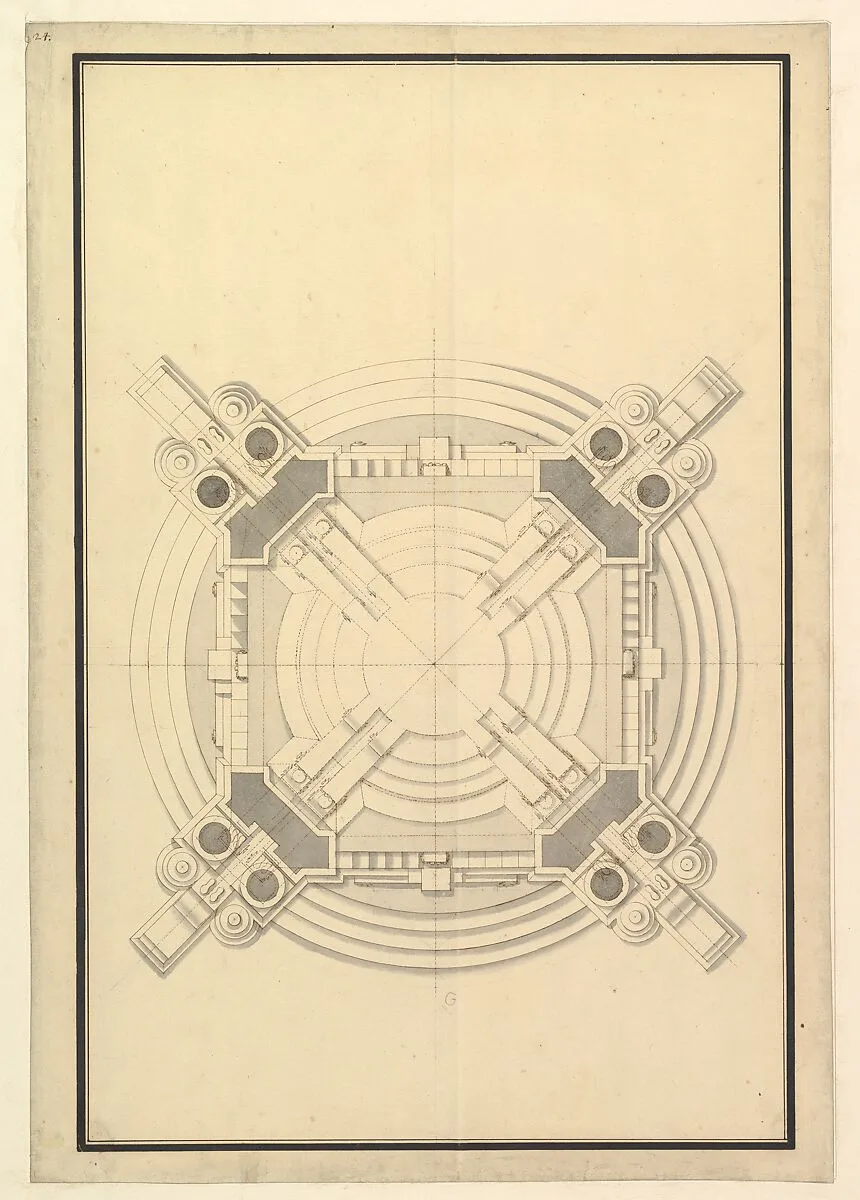 Ground Plan for a Catafalque for Frederick Augustus I, King of Poland and Elector of Saxony (1694-1733) — Giuseppe Galli Bibiena
