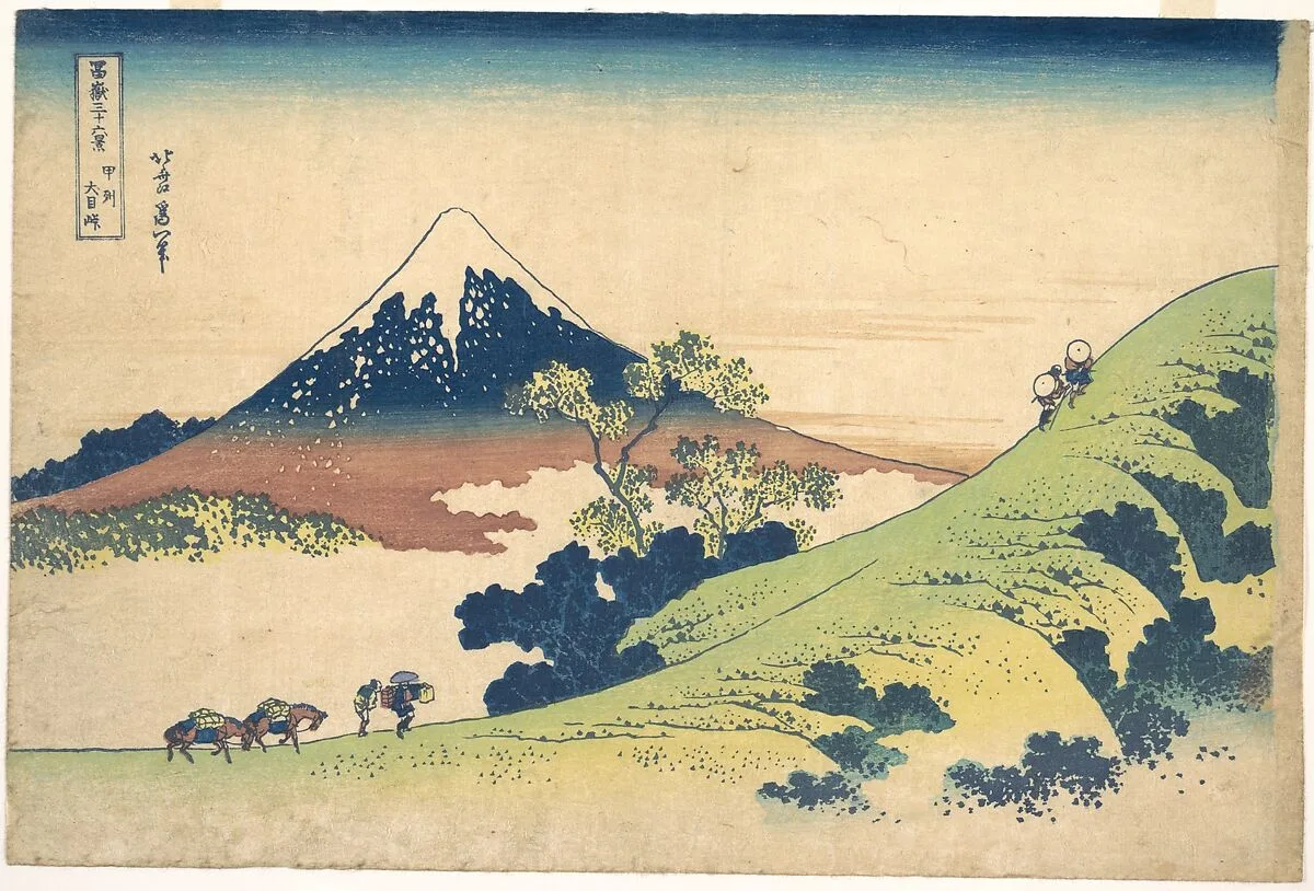 冨嶽三十六景 甲州犬目峠|The Inume Pass in Kai Province (Kōshū Inume tōge), from the series Thirty-six Views of Mount Fuji (Fugaku sanjūrokkei) — Katsushika Hokusai