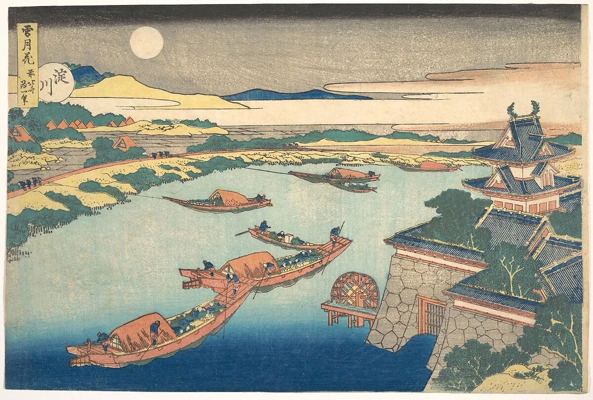 雪月花 淀川|Moonlight on the Yodo River (Yodogawa), from the series Snow, Moon, and Flowers (Setsugekka) — Katsushika Hokusai