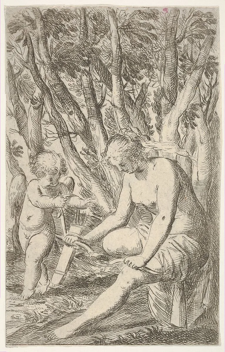 Venus breaking Cupid's bow over her knee, from "Sport of Love" (Scherzi d'amore) — Odoardo Fialetti