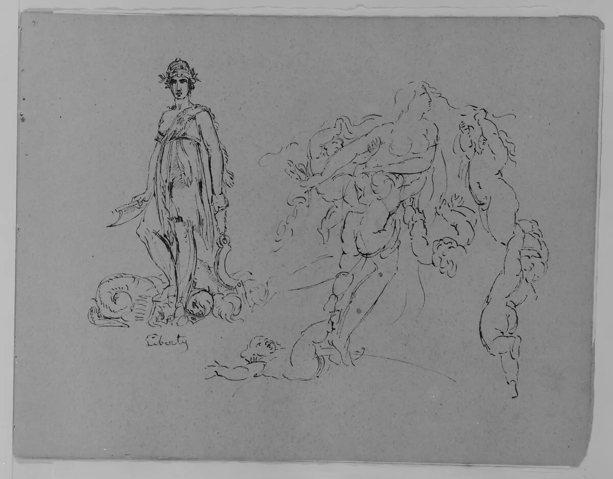 Liberty Figure; Fleeing Nude Female Figure with Putti (from Sketchbook) — Thomas Sully