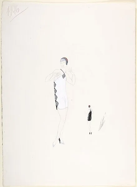 Design for Lingerie with White Front and Black Back for "Manhattan Mary," Majestic Theather, New York — Erté (Romain de Tirtoff)