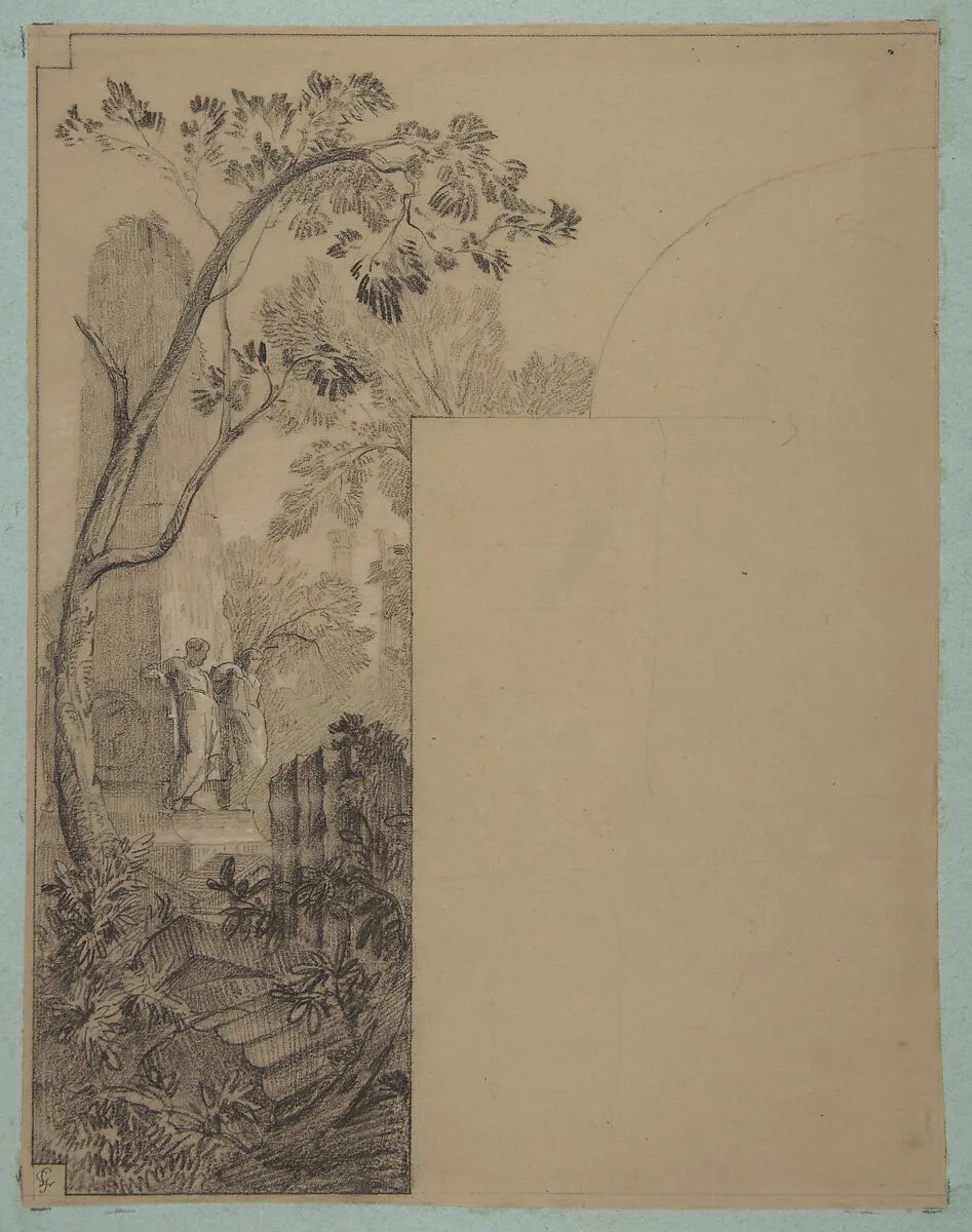 Design for mural decoration surrounding a door: landscape with classical ruins — Jules-Edmond-Charles Lachaise|Eugène-Pierre Gourdet