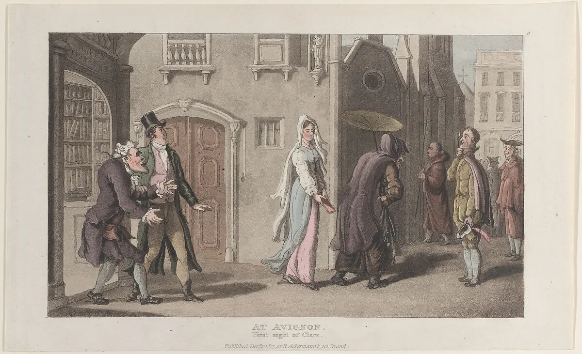 At Avignon, First Sight of Clara, from "Journal of Sentimental Travels in the Southern Provinces of France, Shortly Before the Revolution" — Rudolph Ackermann, London|William Combe|J. Diggens|Thomas Rowlandson