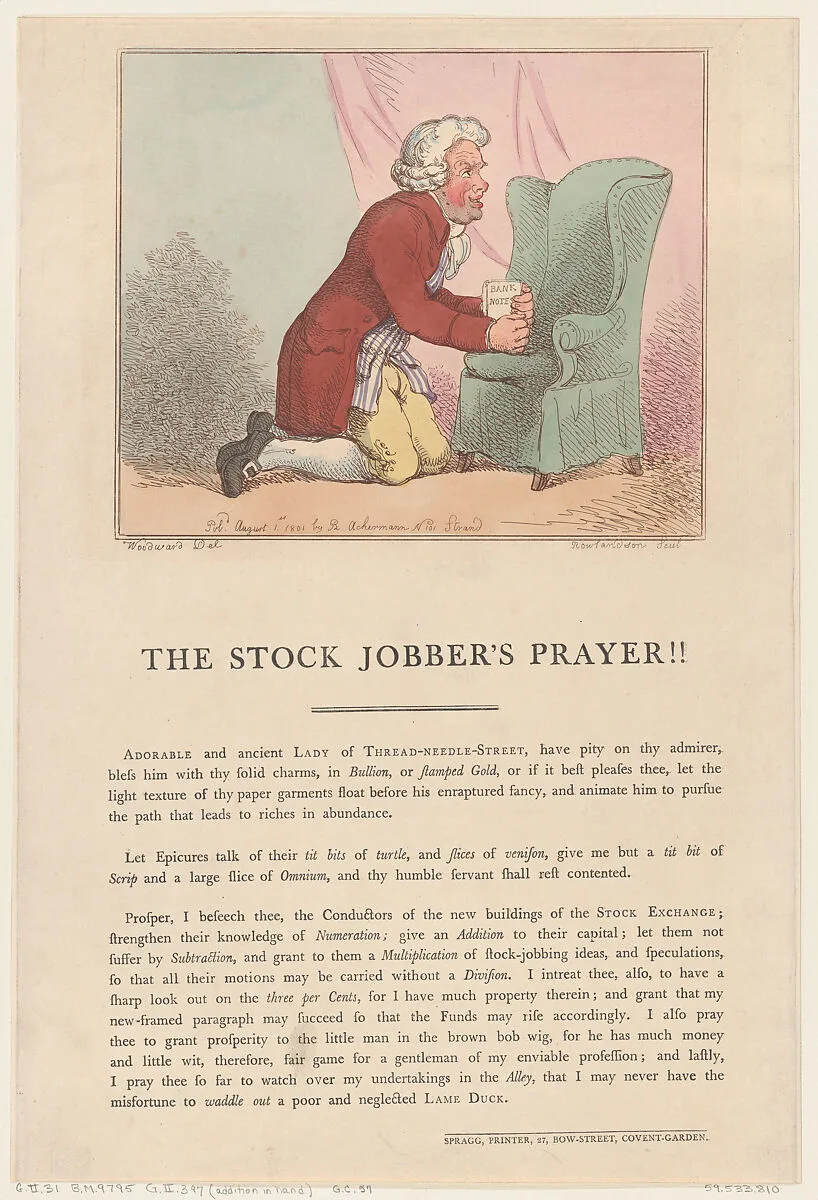 The Stock Jobber's Prayer!! — Edward Spragg|Thomas Rowlandson|George Murgatroyd Woodward