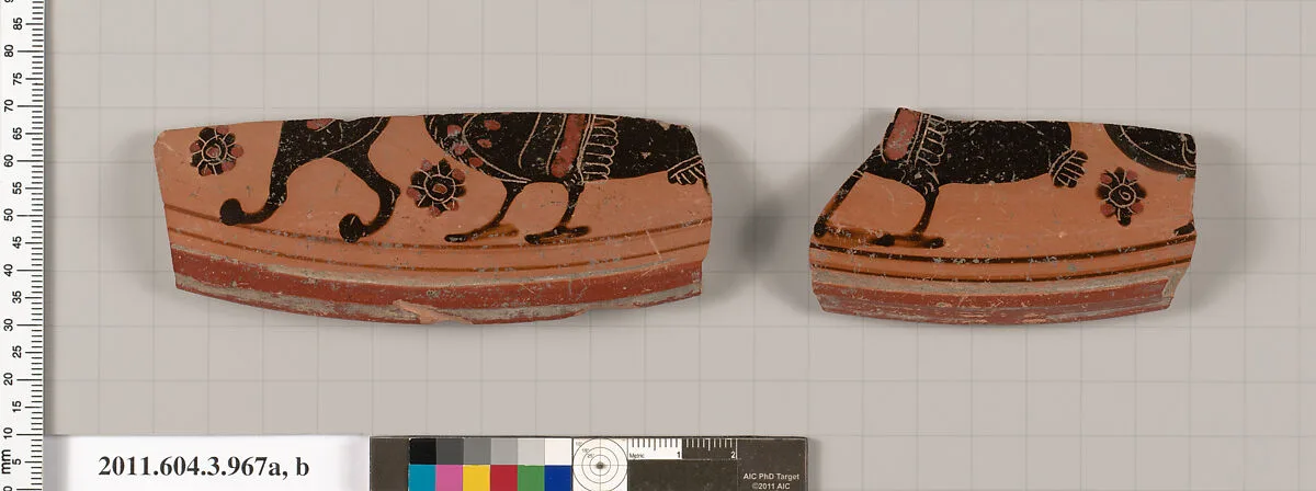 Terracotta fragments of a lekanis lid (covered dish) — Unknown