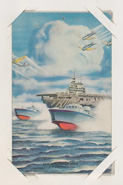 U. S. N. Aircraft Carrier with P-T Protection from Military cards series (W615) — International Mutoscope Reel Company