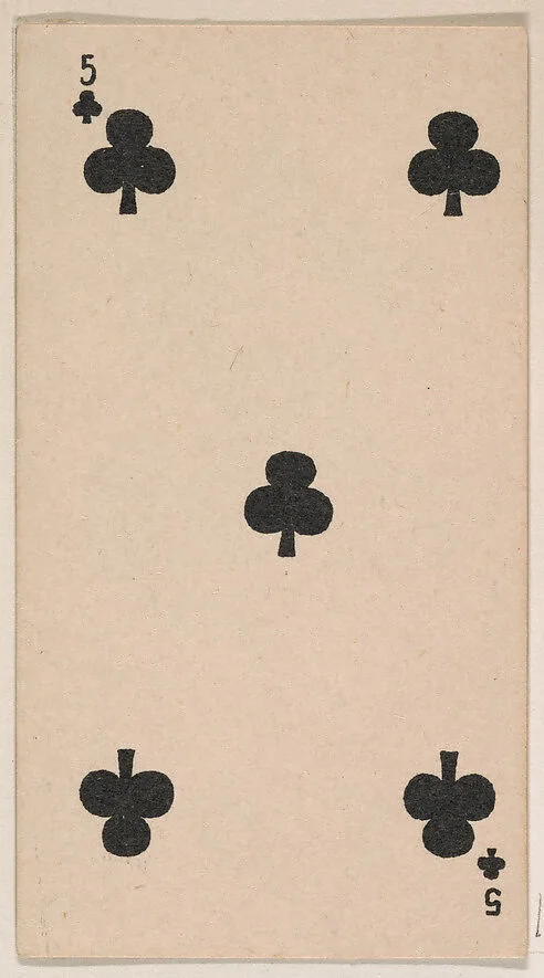 Five of Clubs, from the Transparent Playing Cards series (N220) issued by Kinney Bros. — Kinney Brothers Tobacco Company