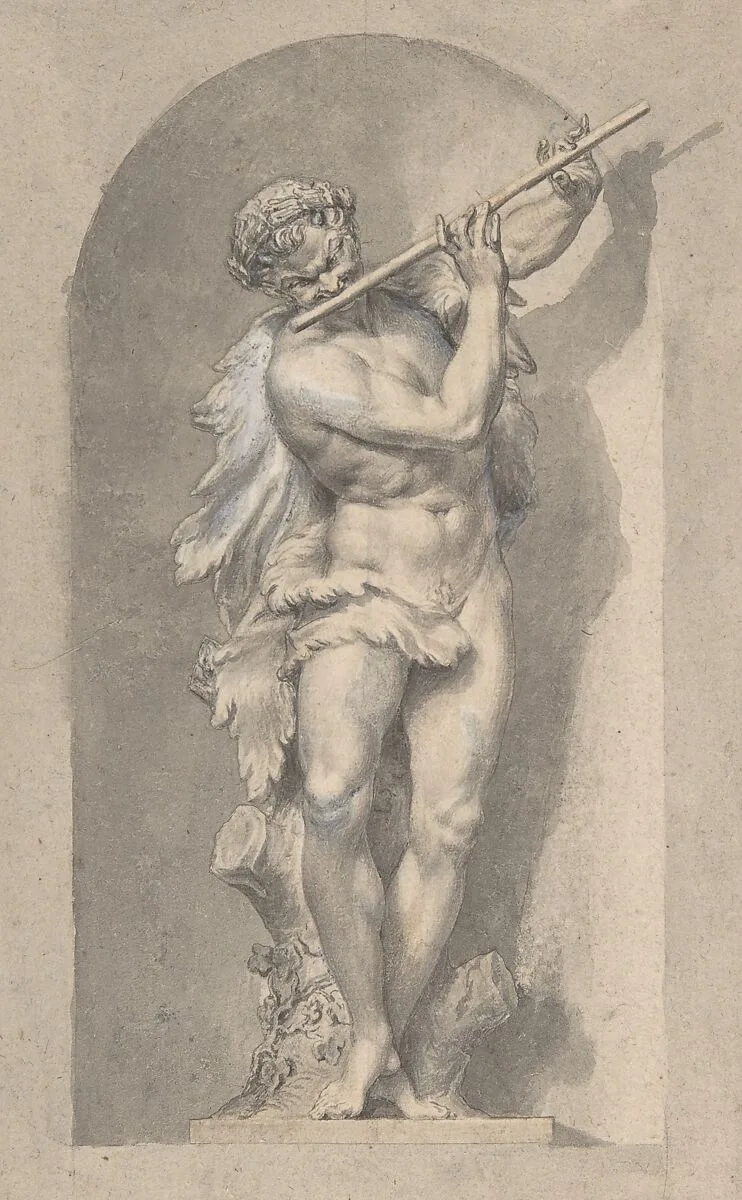 Silhouetted Study of Pan in a Niche — Giovanni Larciani ("Master of the Kress Landscapes")