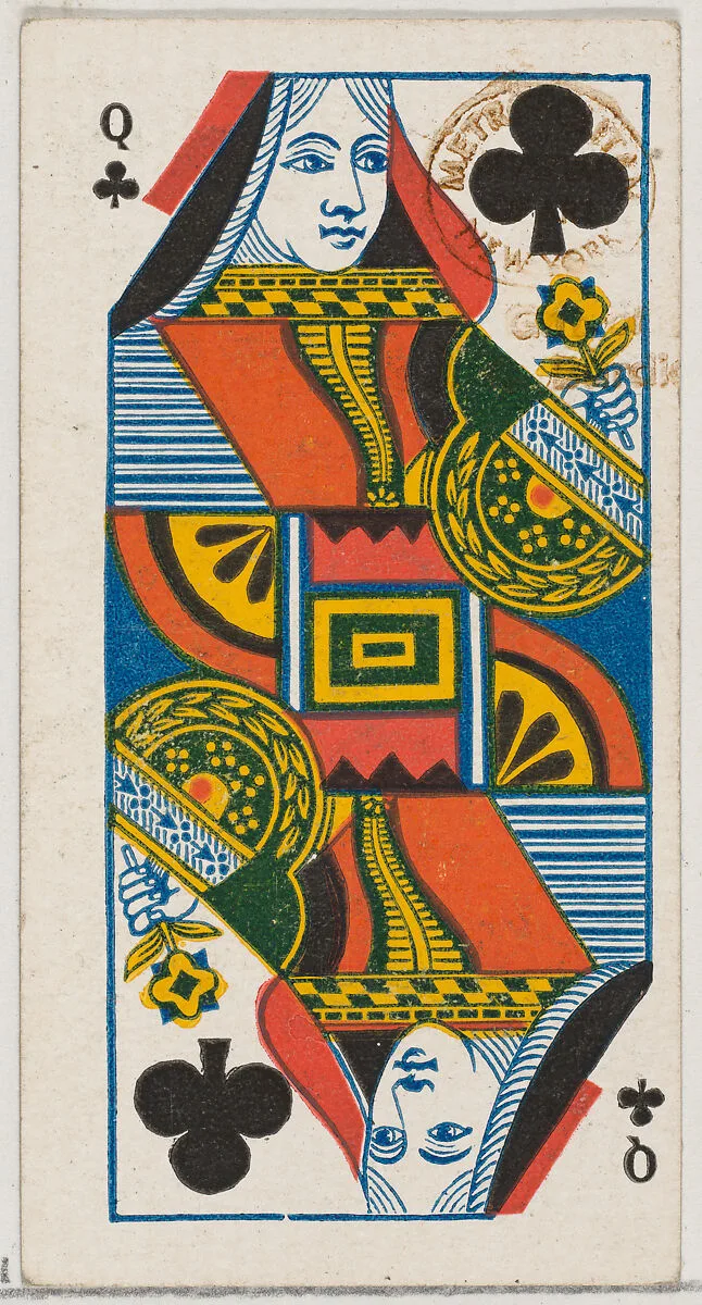 Queen of Clubs (black), from the Playing Cards series (N84) for Duke brand cigarettes — W. Duke, Sons & Co.