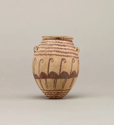 Decorated ware jar depicting water and flamingos