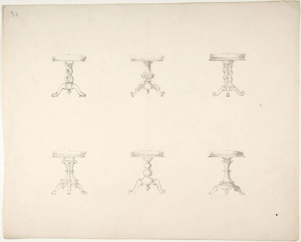 Design for Six Tripod Tables — Anonymous, British, 19th century