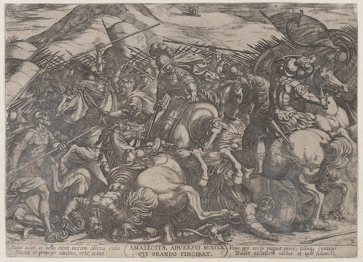 Plate 9: The Israelites Battling the Amalekites, from 'The Battles of the Old Testament' — Nicolaus van Aelst|Antonio Tempesta