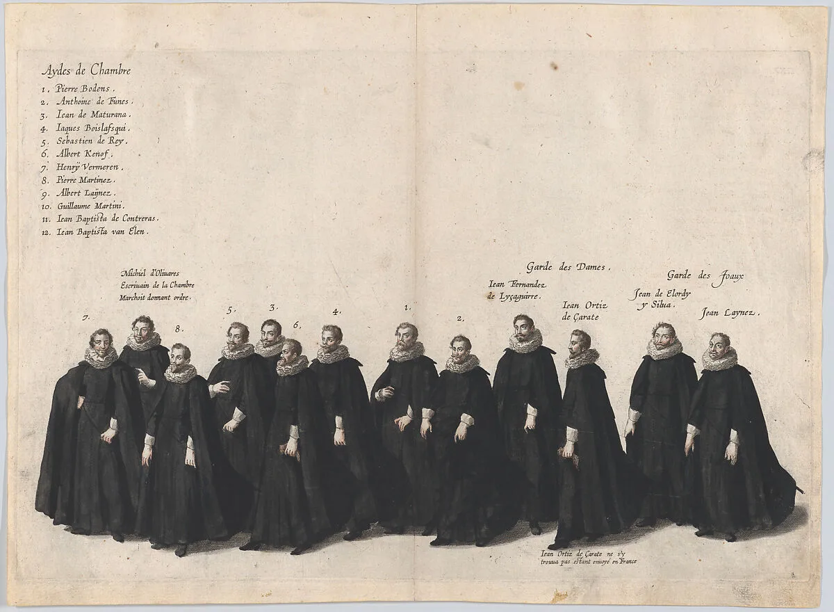 Plate 22: Chamber aids marching in the funeral procession of Archduke Albert of Austria; from 'Pompa Funebris ... Alberti Pii' — Cornelis Galle I|Jacques Francquart