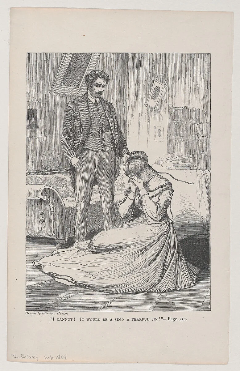 "I Cannot! It Would Be a Sin! A Fearful Sin!" (The Galaxy, An Illustrated Magazine of Entertaining Reading, Vol. VI) — Winslow Homer