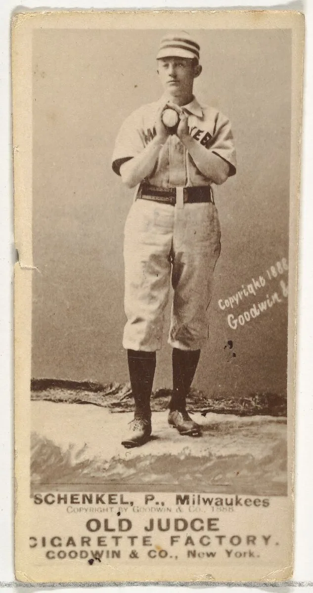 William Shenkel, Pitcher, Milwaukee, from the Old Judge series (N172) for Old Judge Cigarettes — Goodwin & Company