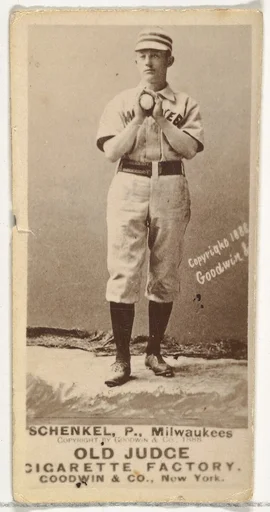 William Shenkel, Pitcher, Milwaukee, from the Old Judge series (N172) for Old Judge Cigarettes