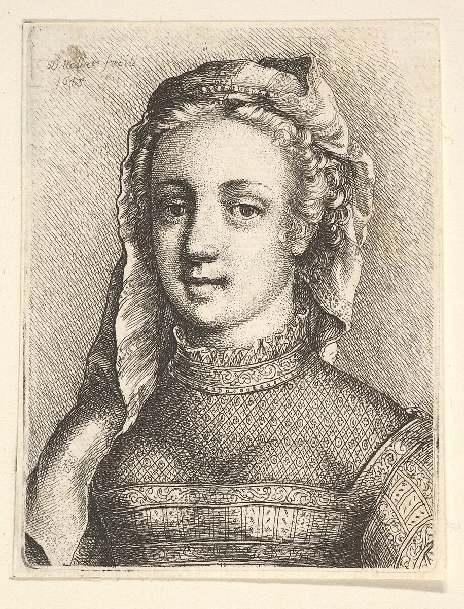 Head and shoulders of a woman with a veil and diaphanous neckware — Wenceslaus Hollar