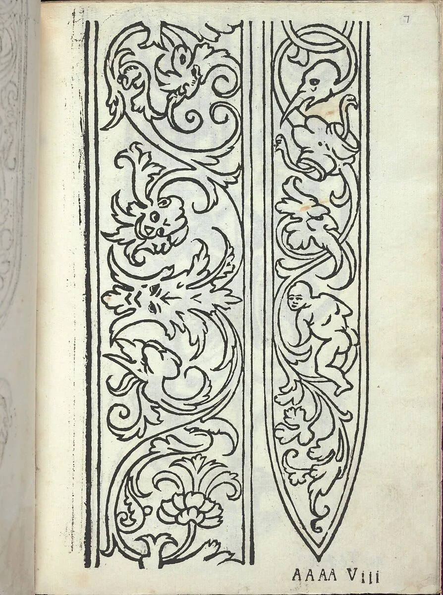 Libro quarto. De rechami per elquale se impara in diuersi modi lordine e il modo de recamare...Opera noua, page 7 (recto) — Alessandro Paganino