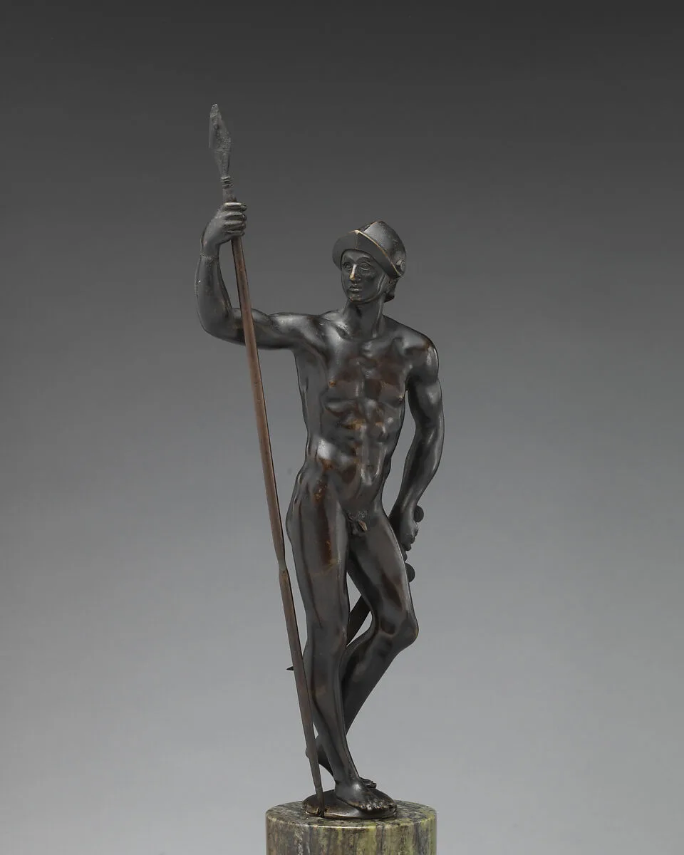 Nude Warrior with Helmet, Spear and Sword — Unknown