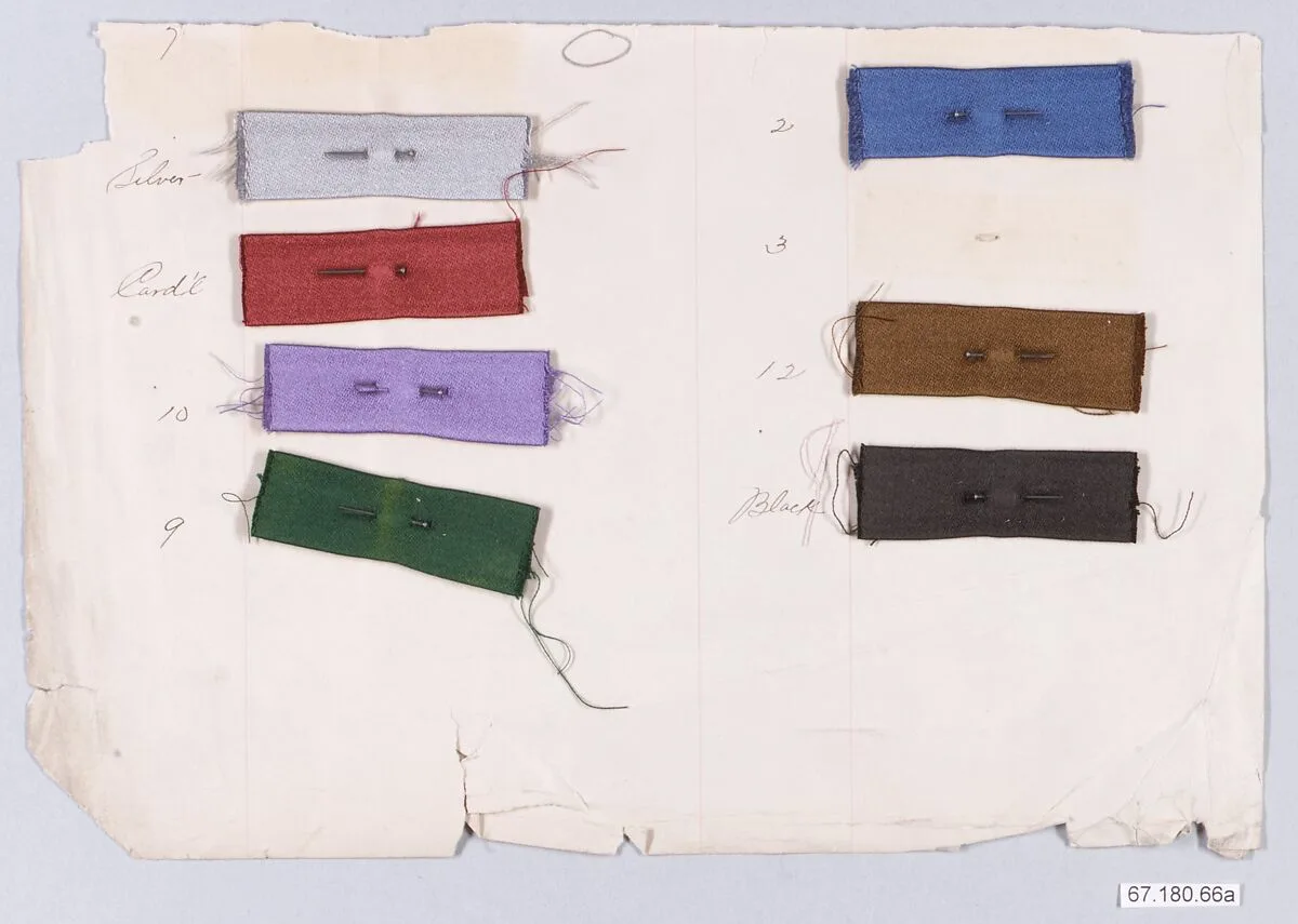 Sample book, page from a sample book and loose samples (in envelope) — Unknown