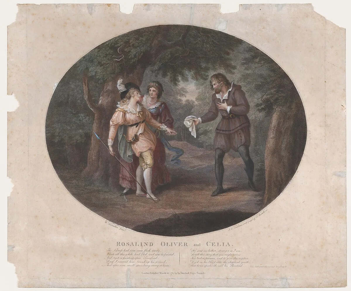 Rosalind, Oliver and Celia (Shakespeare, As You Like It, Act 4, Scene 6) — Peltro William Tomkins|William Hamilton|William Shakespeare|James Birchall