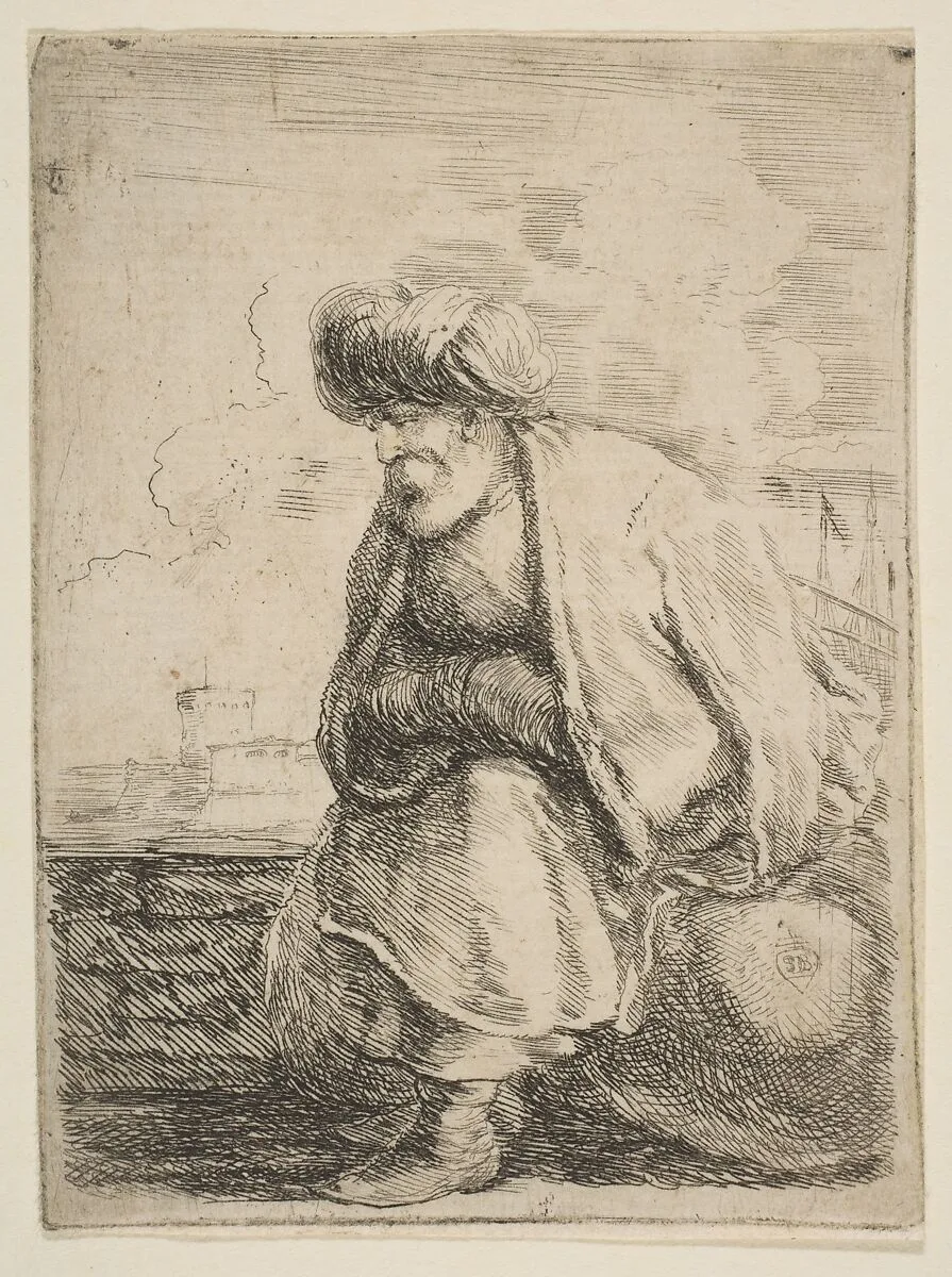 An Old Turk Seated on a Stone — Stefano della Bella