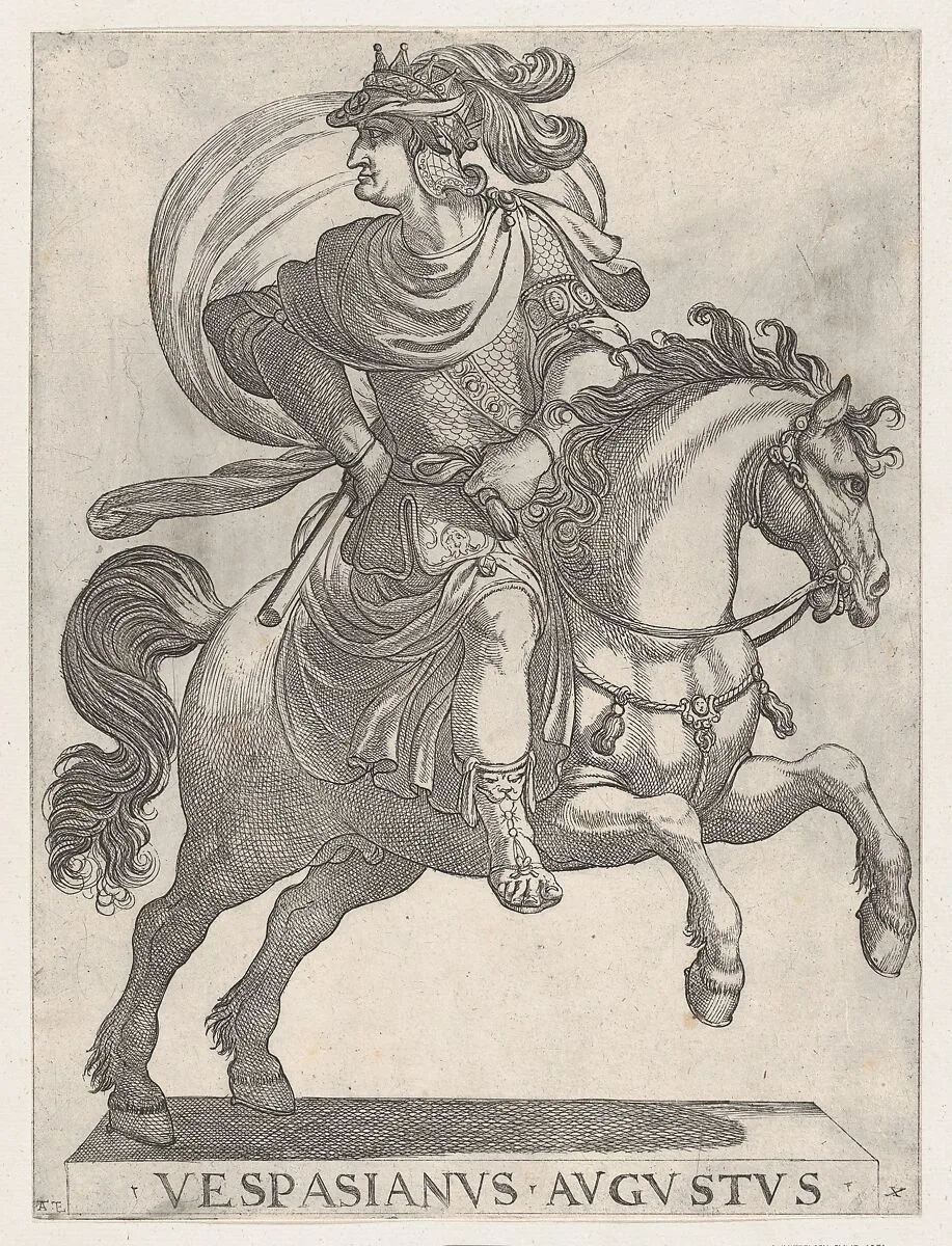 Emperor Vespasian on Horseback, from the series The First Twelve Roman Caesars, plate 10 — Antonio Tempesta|Giovanni Battista di Lazzaro Panzera da Parma