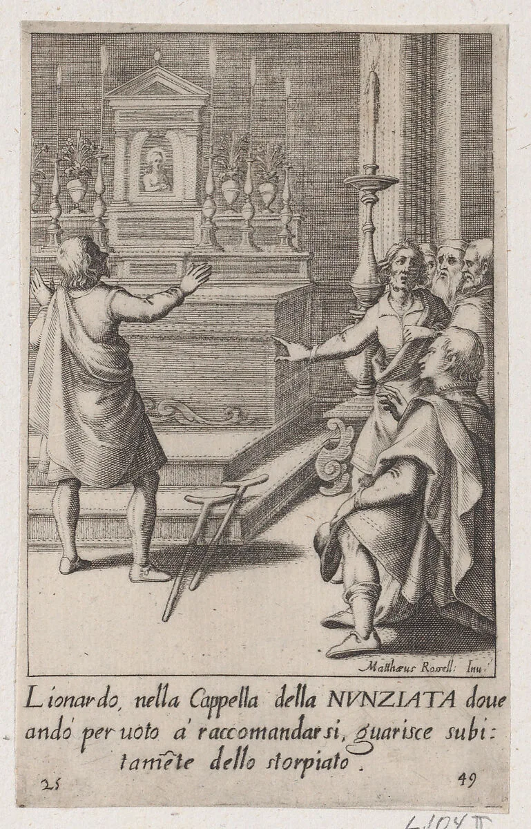 Leonardo, from Scelta d'Alcuni Miracoli e Grazie della Santissima Nunziata di Firenze (Selection of Some Miracles and Graces that Occurred in the Church of the Annunziata in Florence) — Jacques Callot|Matteo Rosselli