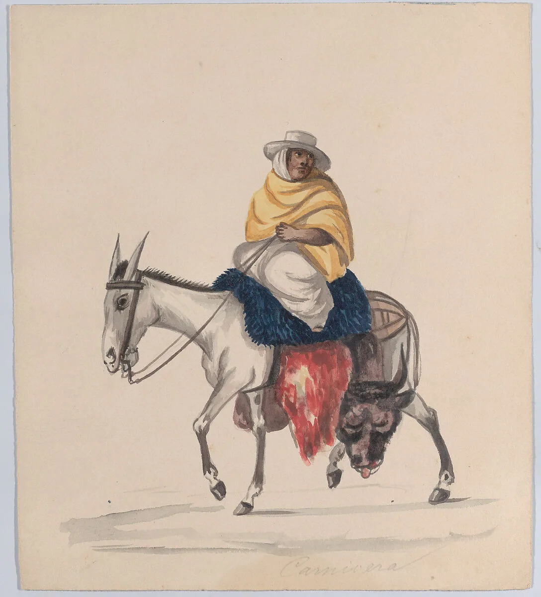 A butcher riding a donkey, from a group of drawings depicting Peruvian dress — Francisco (Pancho) Fierro