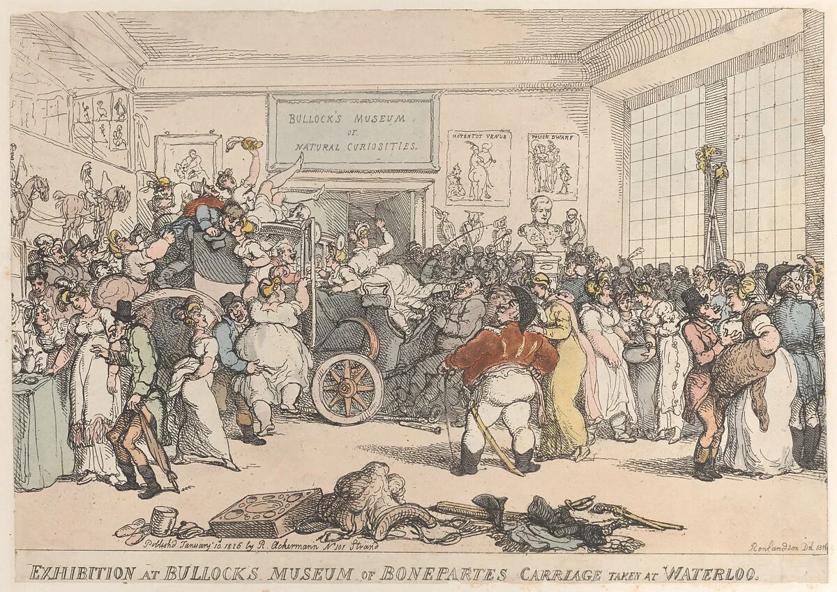 Exhibition at Bullock's Museum of Bonaparte's Carriage Taken at Waterloo — Rudolph Ackermann, London|Thomas Rowlandson