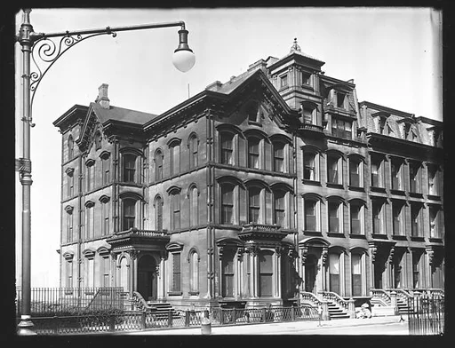 [Row of Brownstone Houses with Lamppost in Foreground on Columbia Heights, Brooklyn, New York]
