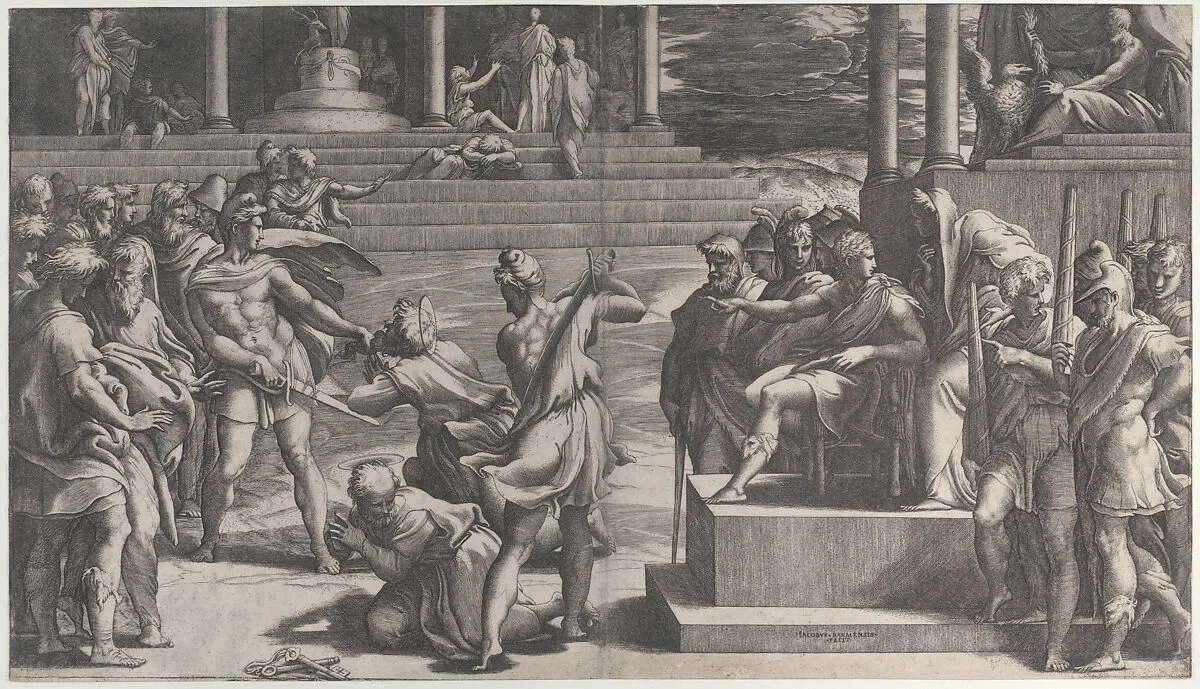 The martyrdom of Saint Paul and the condemnation of Saint Peter — Giovanni Jacopo Caraglio|Parmigianino (Girolamo Francesco Maria Mazzola)