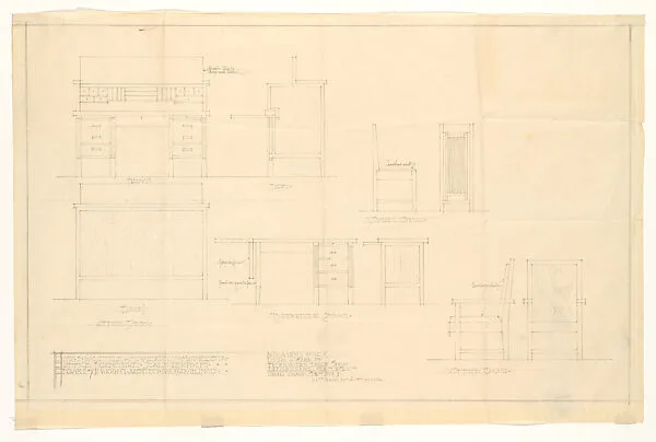 Elevation of Furnishings, Office Furniture, Little House, Wayzata, MN — Frank Lloyd Wright