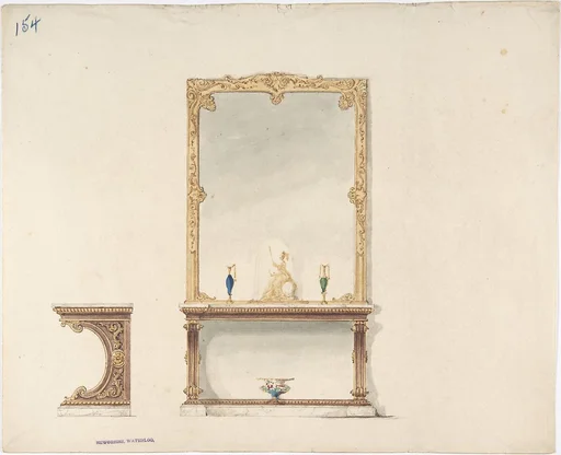 Design for Pier Table and Gold Mirror: Front and Side Elevations
