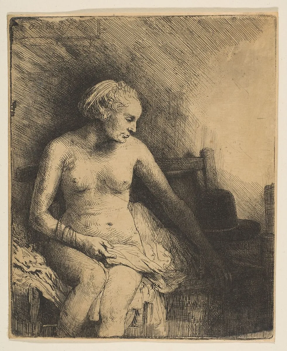 Woman at the Bath with a Hat beside Her — Rembrandt (Rembrandt van Rijn)