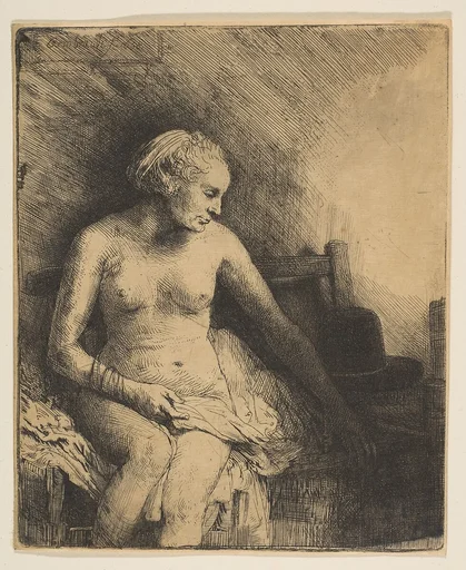 Woman at the Bath with a Hat beside Her