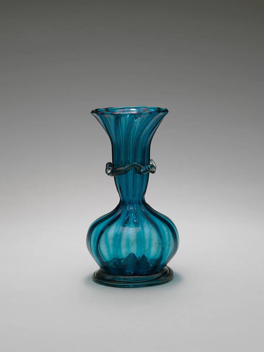 Turquoise Glass Bottle with an Onion Shaped Body — Unknown
