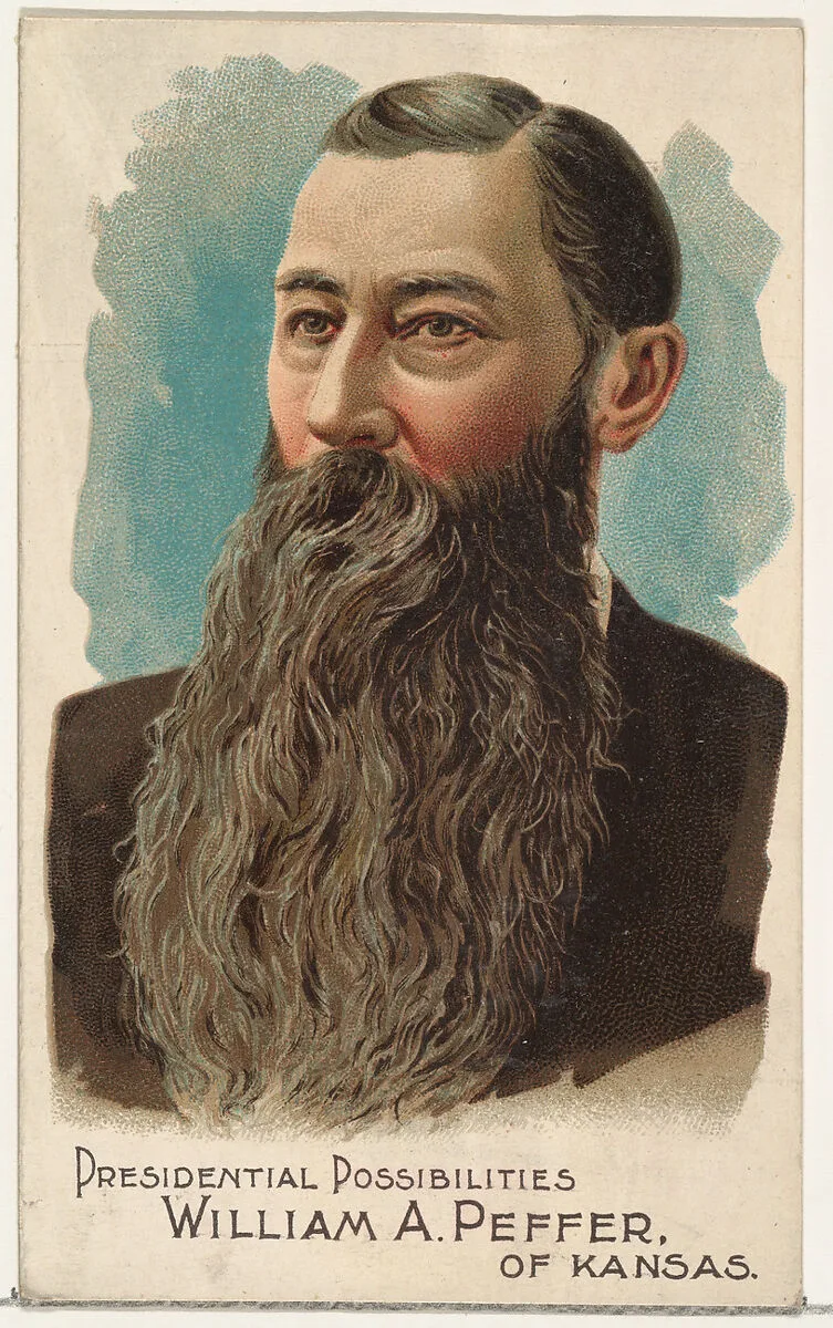 William A. Peffer of Kansas, from the Presidential Possibilities series (N124) issued by Duke Sons & Co. to promote Honest Long Cut Tobacco — W. Duke, Sons & Co.|The Giles Company