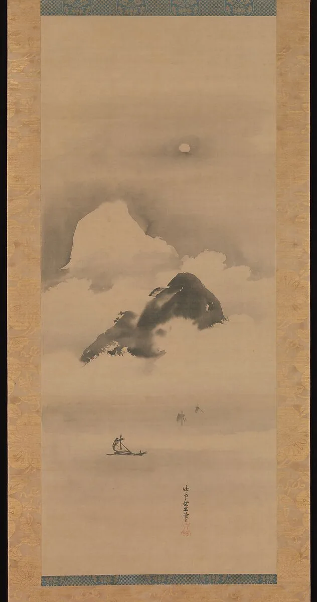狩野探幽筆 月夜山水図|Landscape in Moonlight — Kano Tan'yū