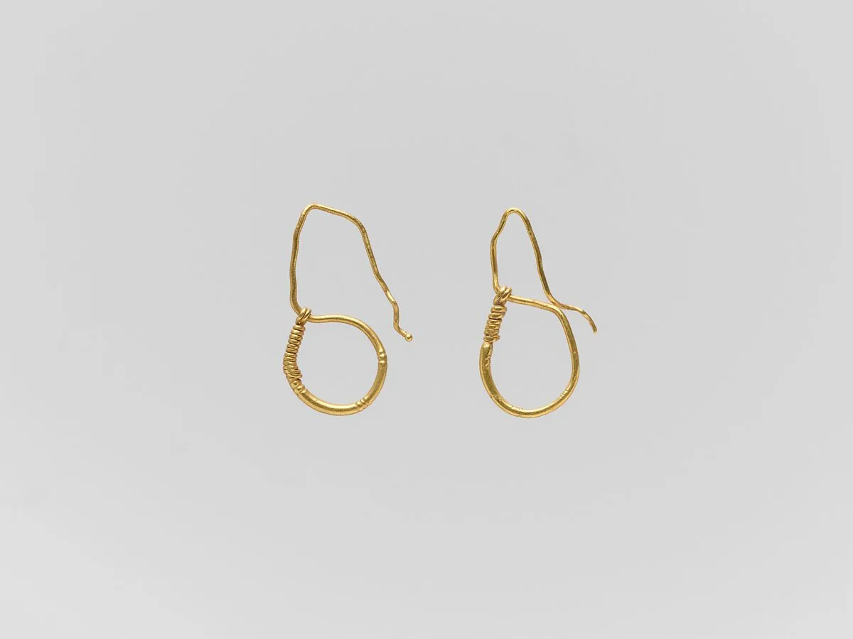 Gold earring with ring and hook — Unknown