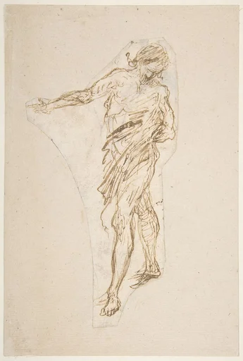 Standing Male Figure with Right Arm Extended (recto); Seated Male Figure (verso)