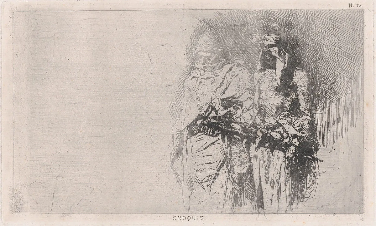 Croquis (sketch) of two Arabic men — Mariano Fortuny, 1838–1874