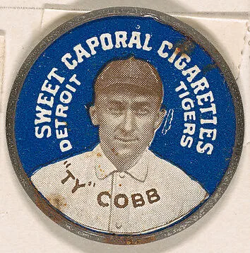 Ty Cobb, Detroit Tigers (blue), from the Domino Discs series (PX7), issued by Kinney Brothers — Kinney Brothers Tobacco Company