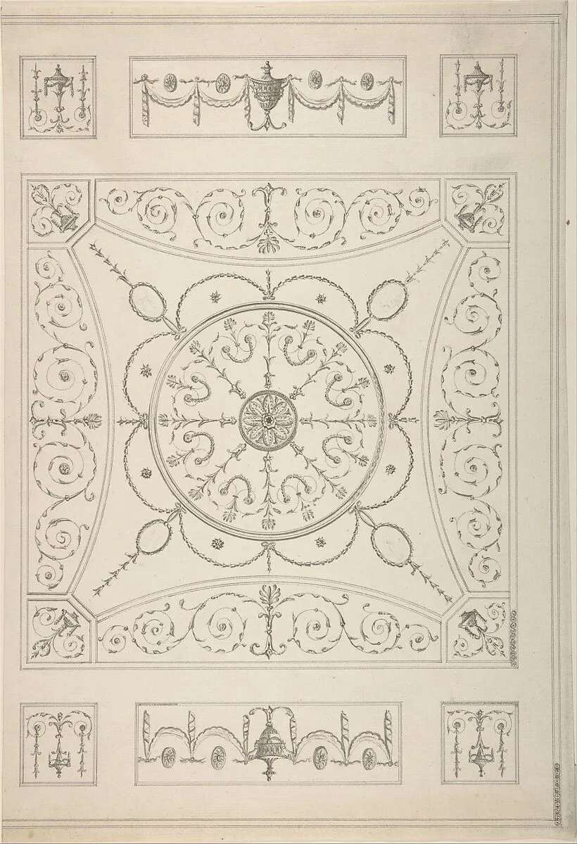 Design for an Oblong Ceiling with an Oval Centre — James Wyatt|Robert Adam