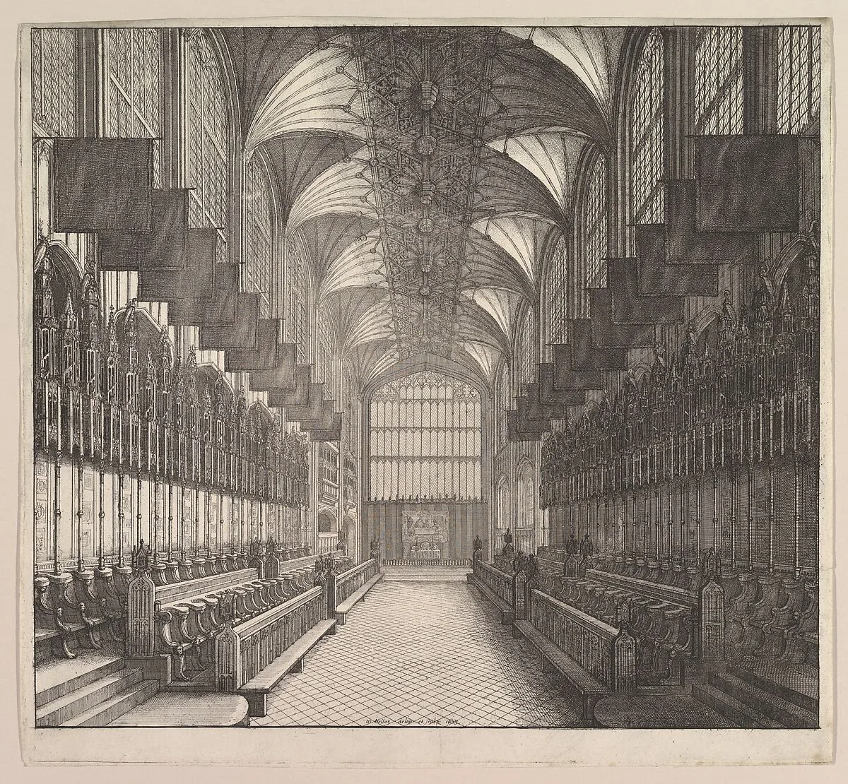 Windsor Castle, St. George's Chapel: Prospect of the Choir, from the West (from Elias Ashmole's "The Order of the Garter," 1672) — Wenceslaus Hollar|Elias Ashmole